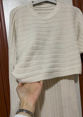 Krem Uzun Triko Kadın Elbise - Görsel 6