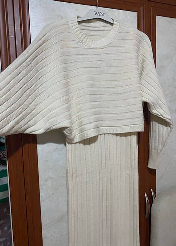 Krem Uzun Triko Kadın Elbise - Görsel 3