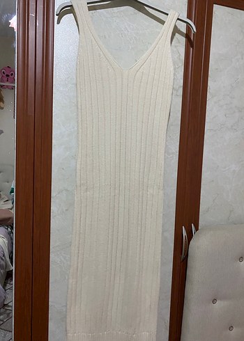 Krem Uzun Triko Kadın Elbise - Görsel 5