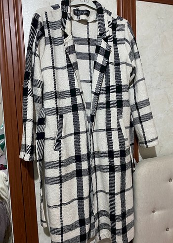 Gri Ekose Uzun Kadın Kaban - Görsel 3