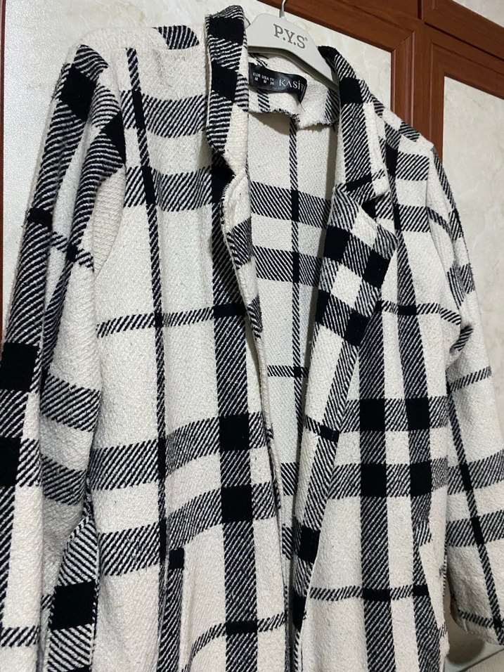 Gri Ekose Uzun Kadın Kaban - Görsel 2