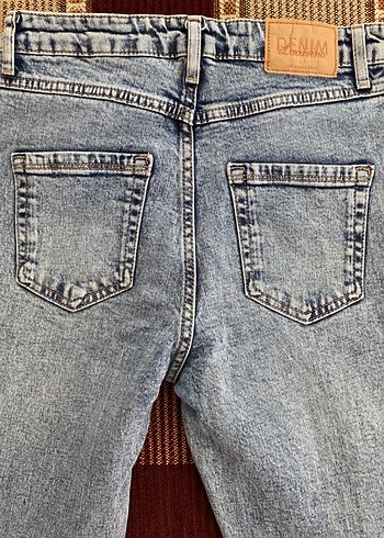 Kadın Mavi Kot Midi Boy Street Style Pantolon - Görsel 5