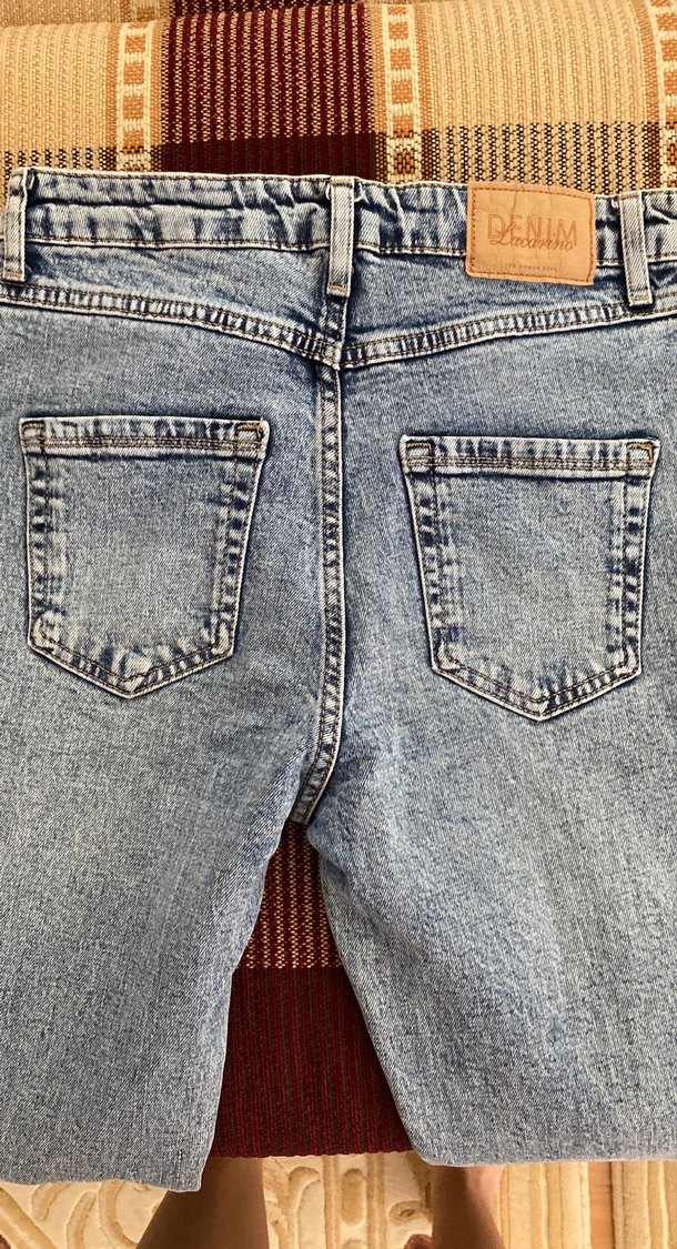 Kadın Mavi Kot Midi Boy Street Style Pantolon - Görsel 5