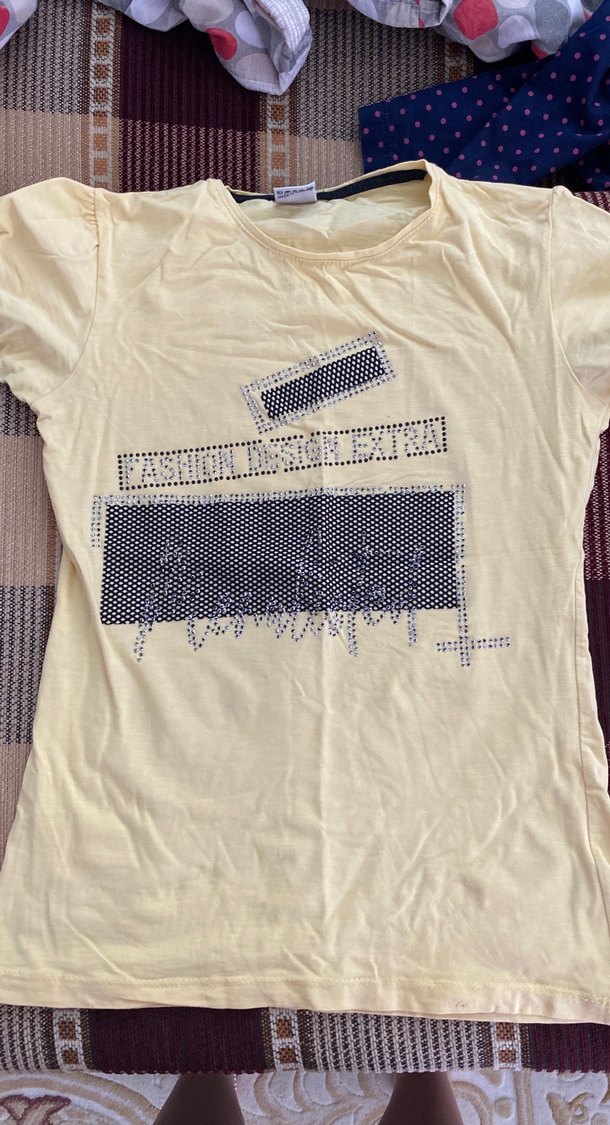 Beyaz Baskılı Kısa Kollu Kadın Tişört - Görsel 2