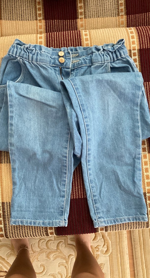 Düğmeli Mavi Kadın Denim Pantolon - Görsel 2