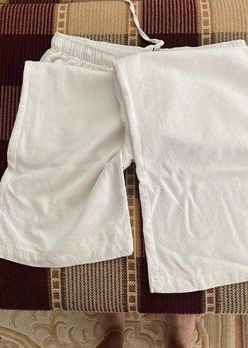 Kadın Beyaz Keten Salaş Pantolon - Görsel 2