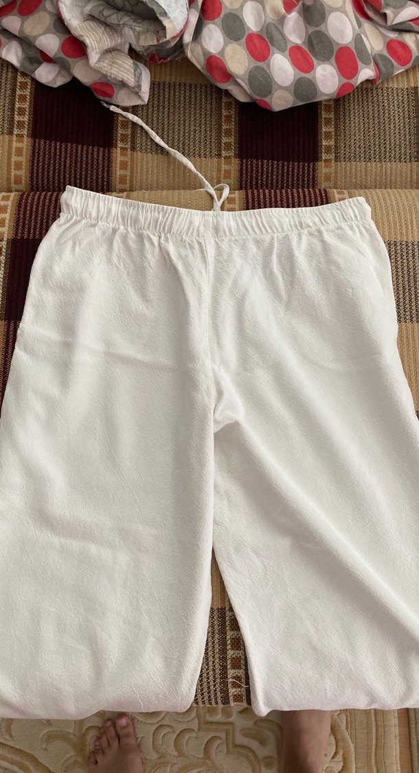 Kadın Beyaz Keten Salaş Pantolon - Görsel 4