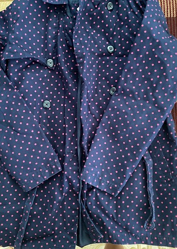 Düğmeli Lacivert Puantiyeli Hamile Kaban - Görsel 2