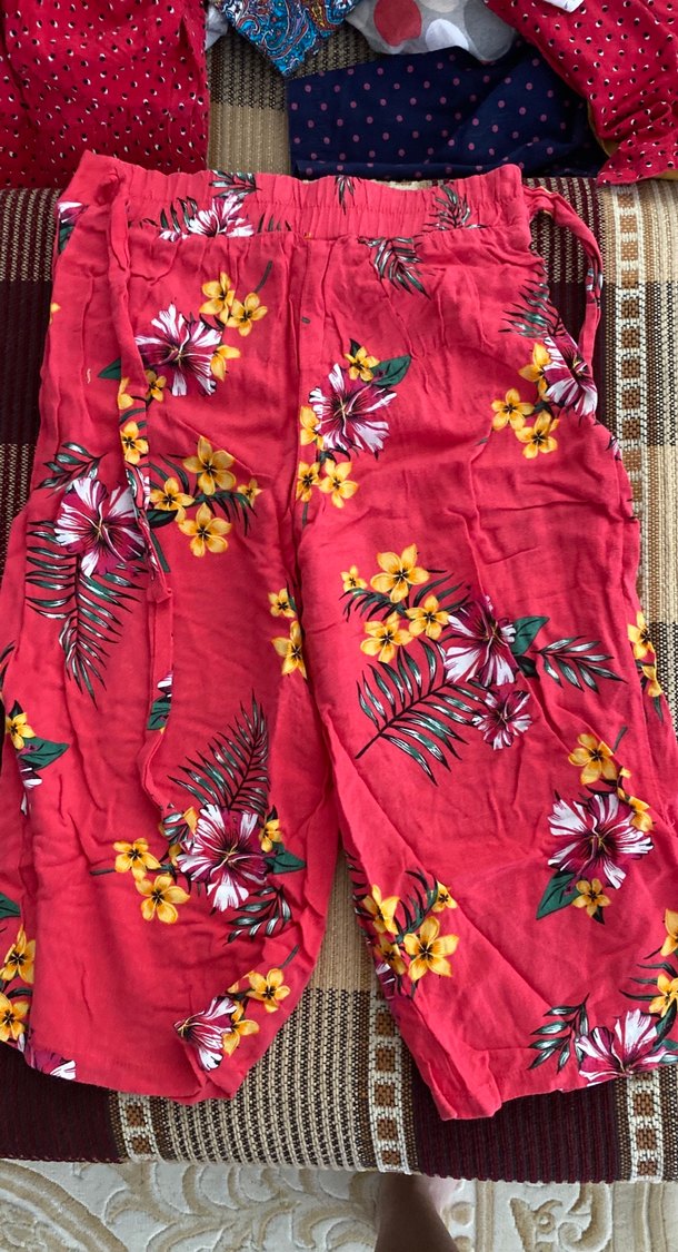 Bohem Kırmızı Çiçek Desenli Uzun Pantolon - Görsel 3