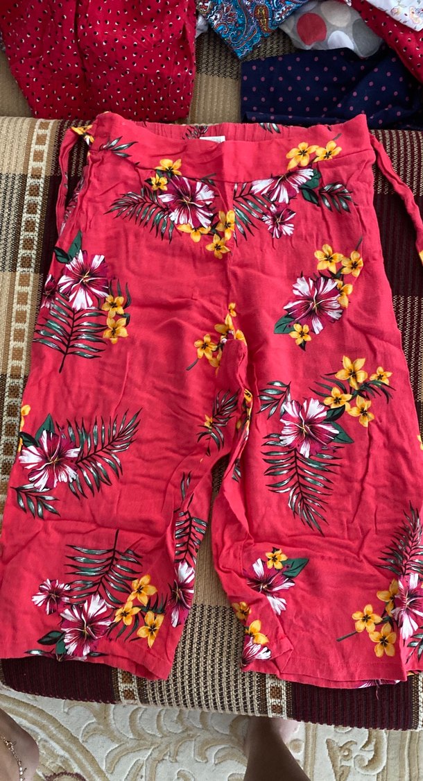 Bohem Kırmızı Çiçek Desenli Uzun Pantolon - Görsel 2