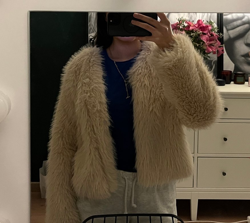 Bej Kadın Suni Kürk ceket - Görsel 4