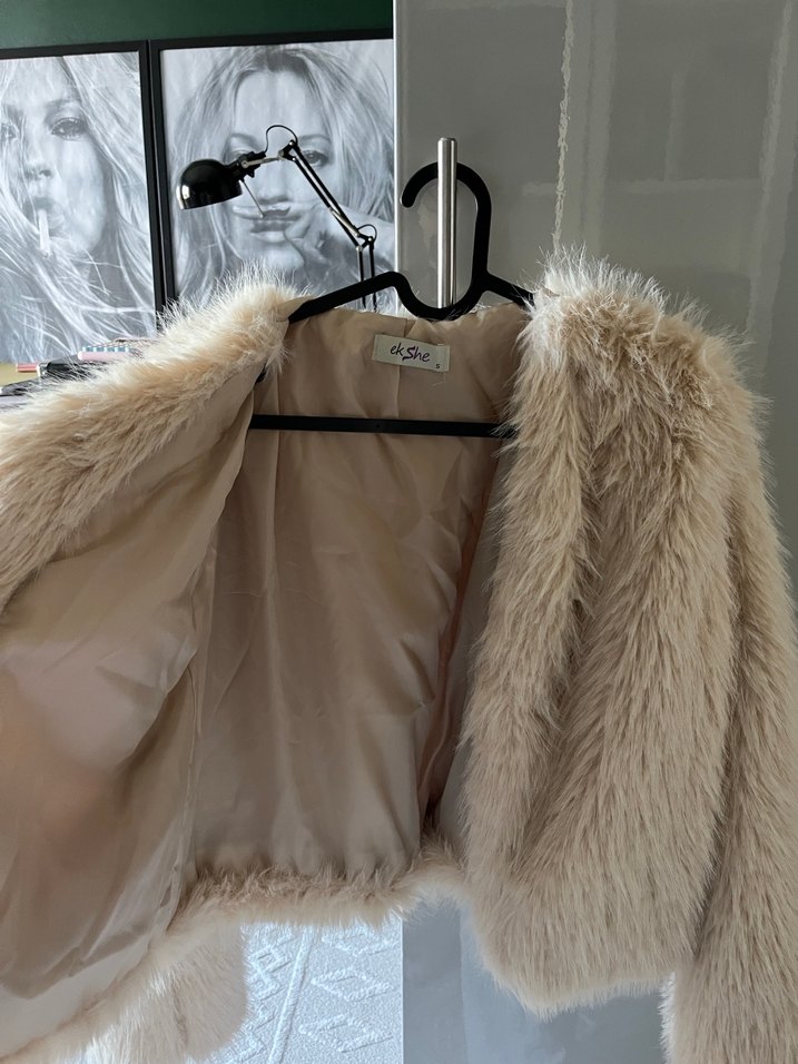 Bej Kadın Suni Kürk ceket - Görsel 2