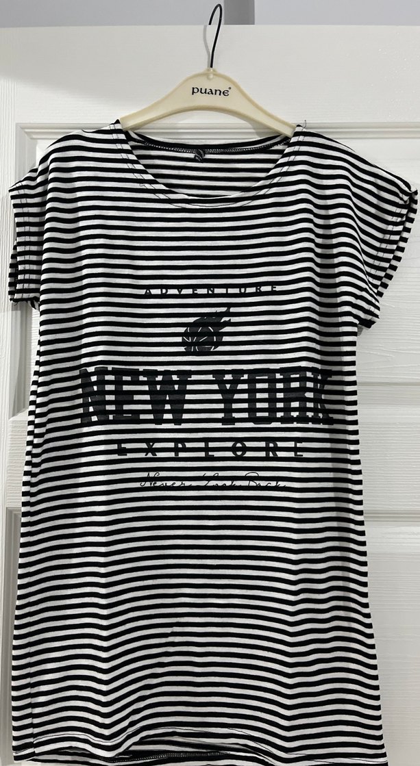 Siyah Gri Zebra Desenli Kadın Tişört - Görsel 2