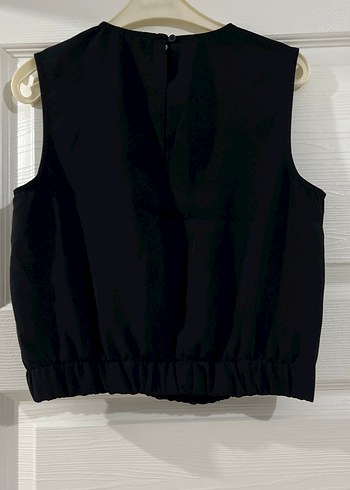 Siyah Kolsuz Mini Kadın Keten Yelek - Görsel 3