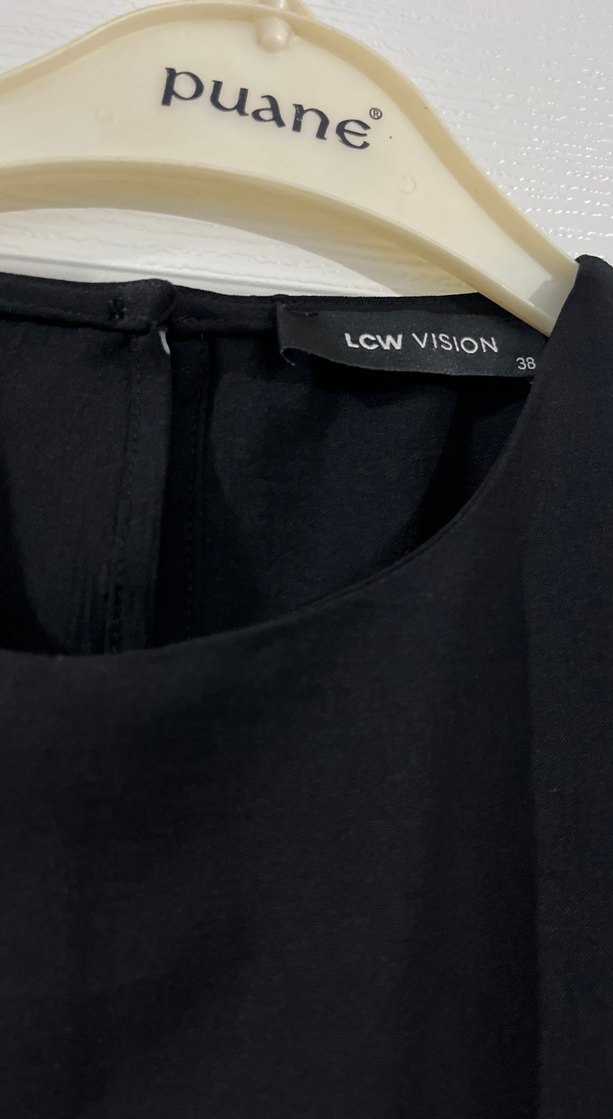 Siyah Kolsuz Mini Kadın Keten Yelek - Görsel 2