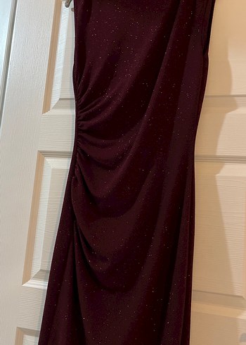 Bordo Drapeli Uzun Abiye Elbise - Görsel 4