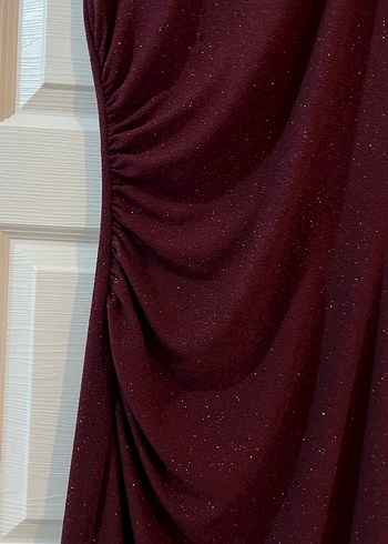 Bordo Drapeli Uzun Abiye Elbise - Görsel 3