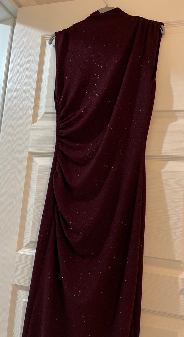 Bordo Drapeli Uzun Abiye Elbise - Görsel 4