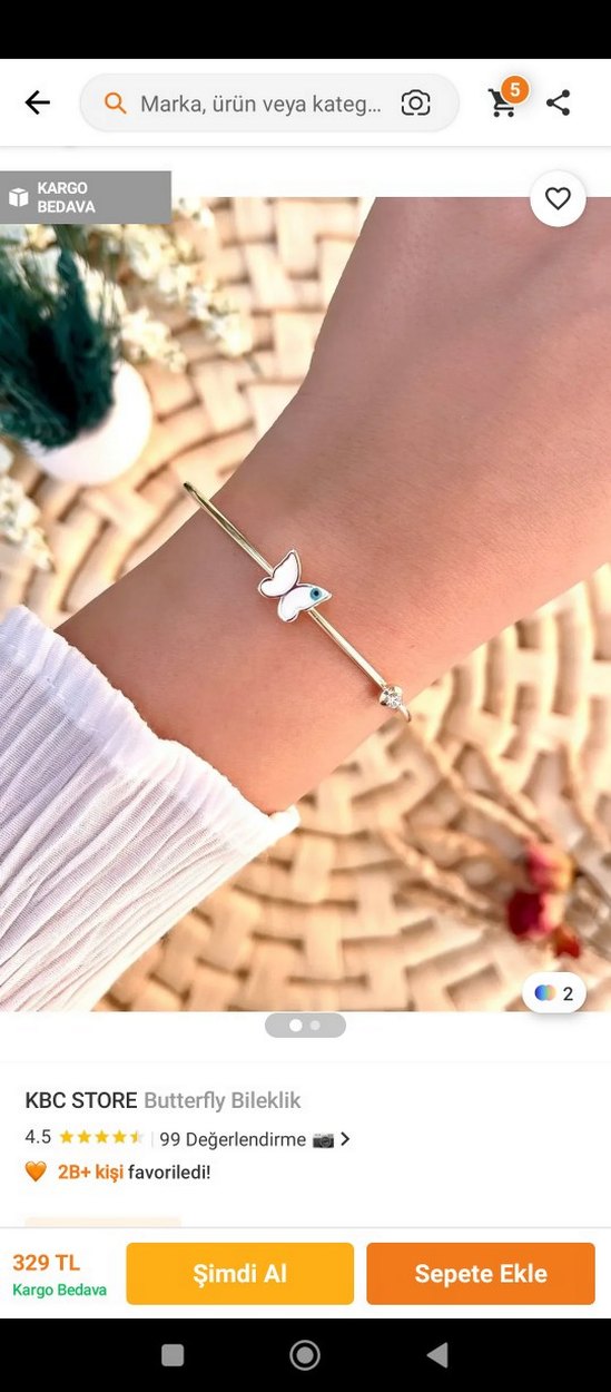 Minimalist Kelebek Figürlü Bileklik - Görsel 2