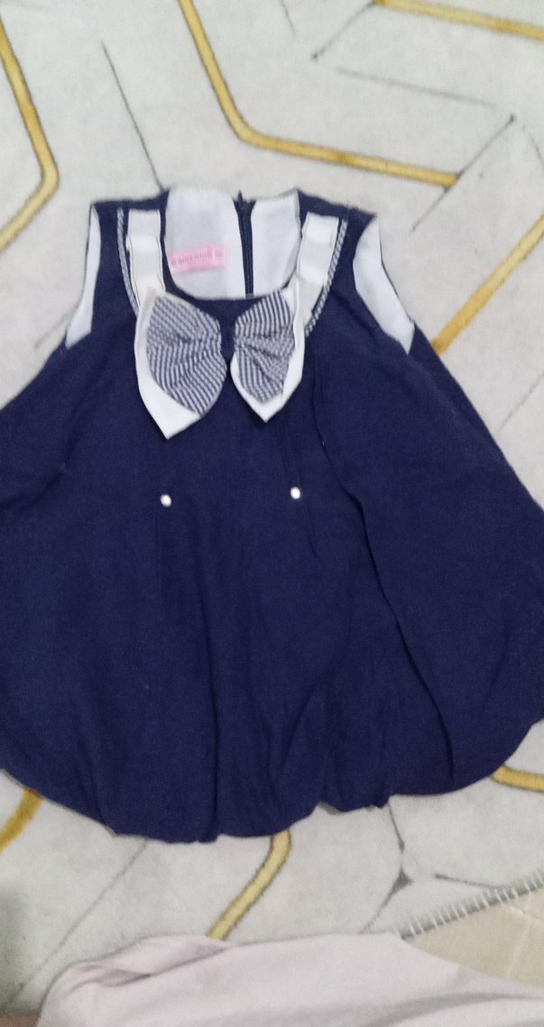 Kız Çocuk Lacivert Fırfırlı Kolsuz Elbise - Görsel 2