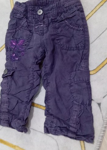 Mor Nakışlı Kız Çocuk Salaş Kot Pantolon - Görsel 2
