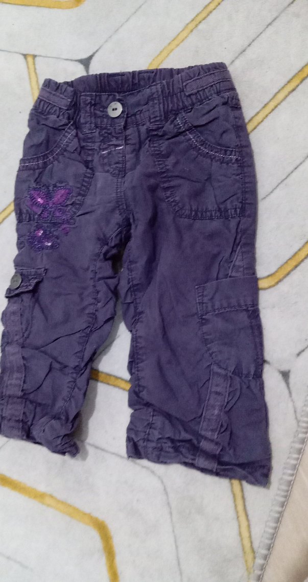 Mor Nakışlı Kız Çocuk Salaş Kot Pantolon - Görsel 2