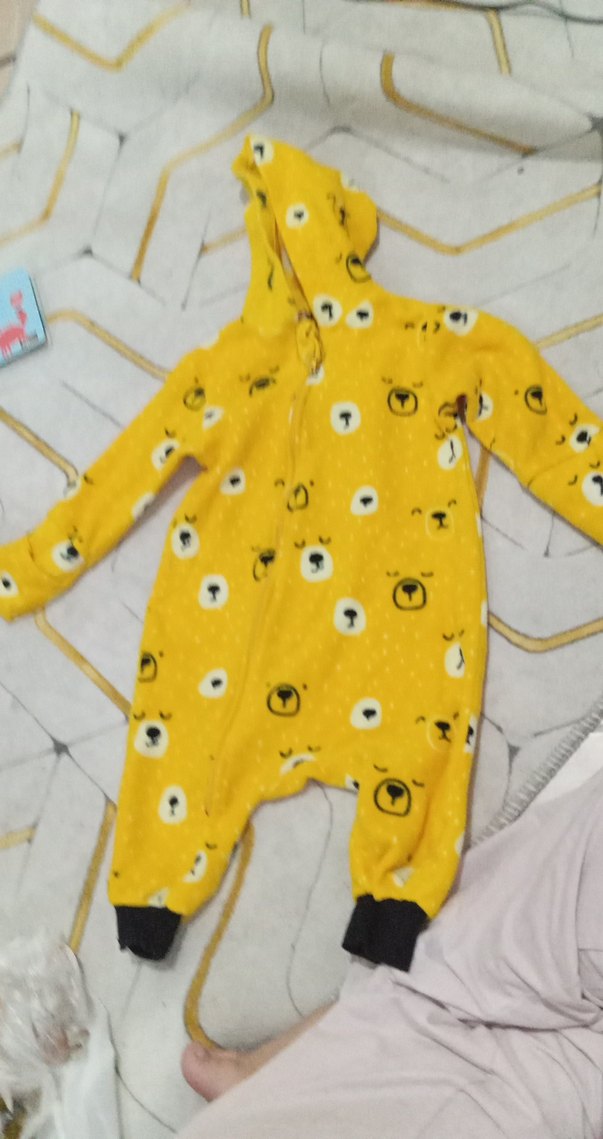 Kapüşonlu Sarı Erkek Bebek Tulum - Görsel 2