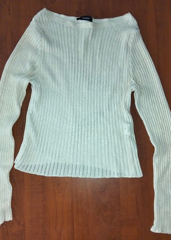 Beyaz Kadın Triko Uzun Kollu Bluz - Görsel 2