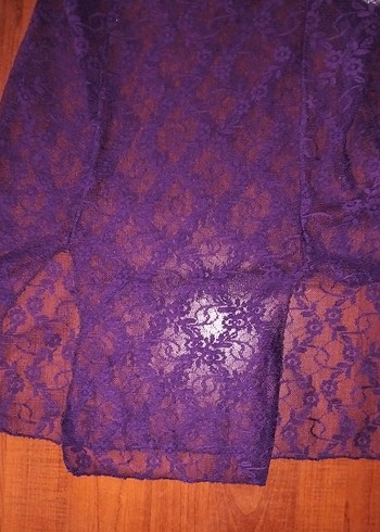 Mor Dantel Detaylı Gotik Midi Gecelik - Görsel 3