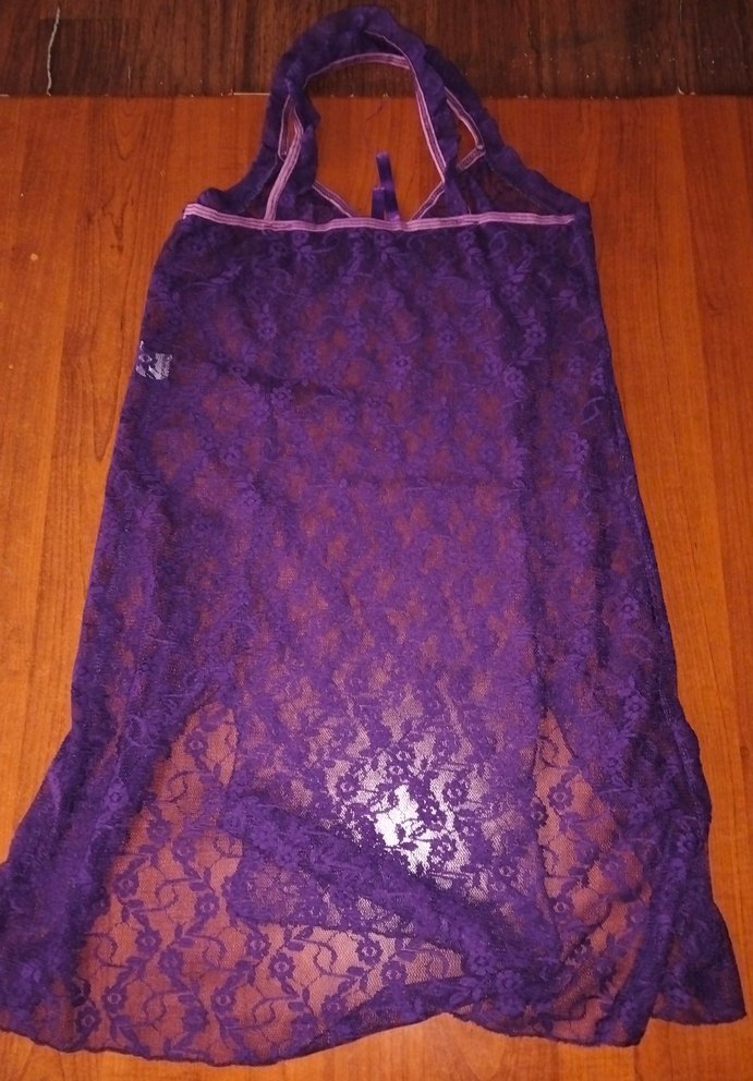 Mor Dantel Detaylı Gotik Midi Gecelik - Görsel 2