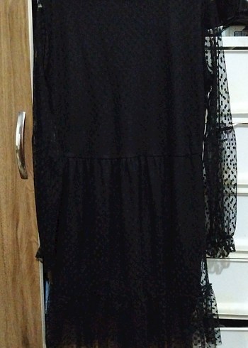 Uzun Siyah Fırfırlı Gotik Elbise