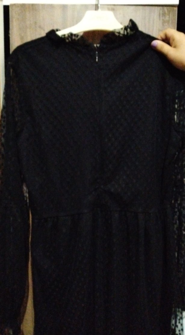 Uzun Siyah Fırfırlı Gotik Elbise - Görsel 3