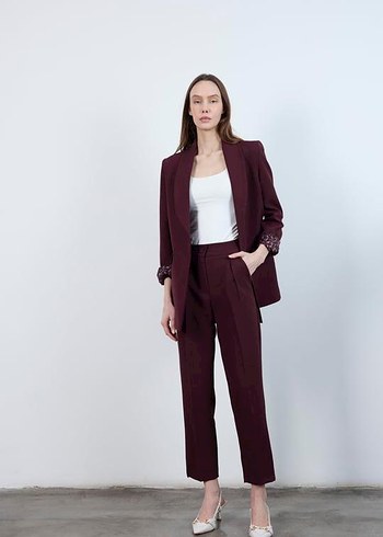 s Beden bordo Renk Bordo Kadın Blazer, Regular Fit, Uzun Kollu