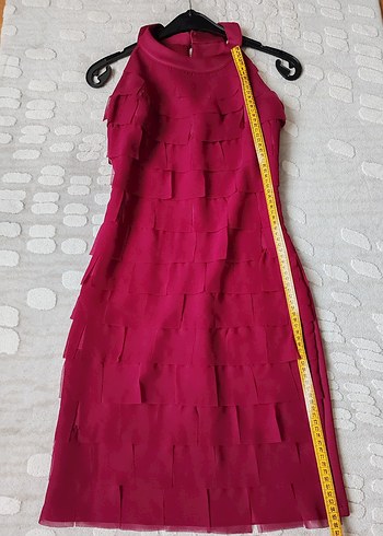 Fuşya Renk Fırfırlı Midi Abiye Elbise - Görsel 2