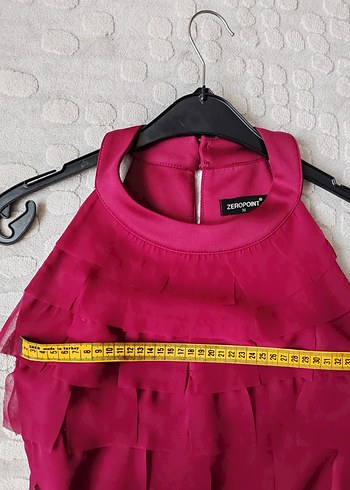 Fuşya Renk Fırfırlı Midi Abiye Elbise - Görsel 6