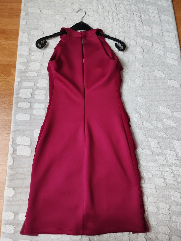 Fuşya  Renk Fırfırlı Midi Abiye Elbise - Görsel 3