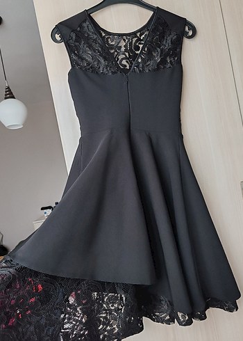 Dantelli V Yaka Siyah Midi Gotik Elbise - Görsel 2