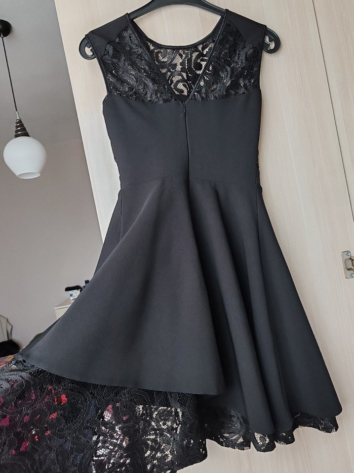 Dantelli V Yaka Siyah Midi Gotik Elbise - Görsel 2