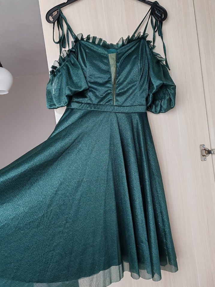 Simli Yeşil  Abiye Elbise - Görsel 4