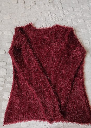 Bordo Kadın Kirpi Tüylü  Kazak - Görsel 2