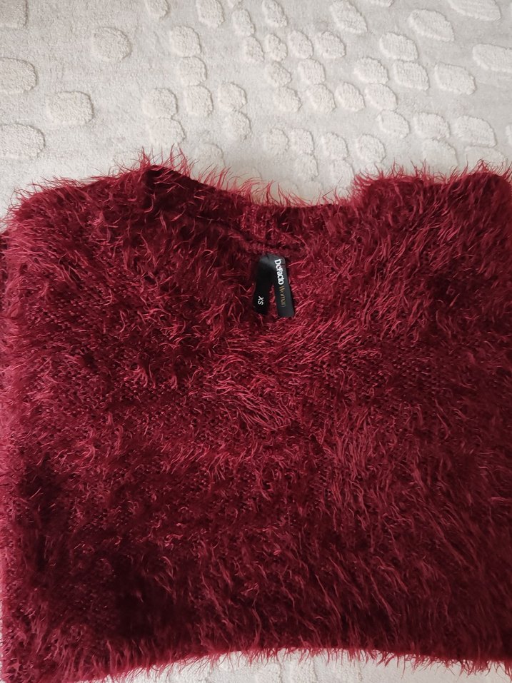 Bordo Kadın Kirpi Tüylü  Kazak - Görsel 5