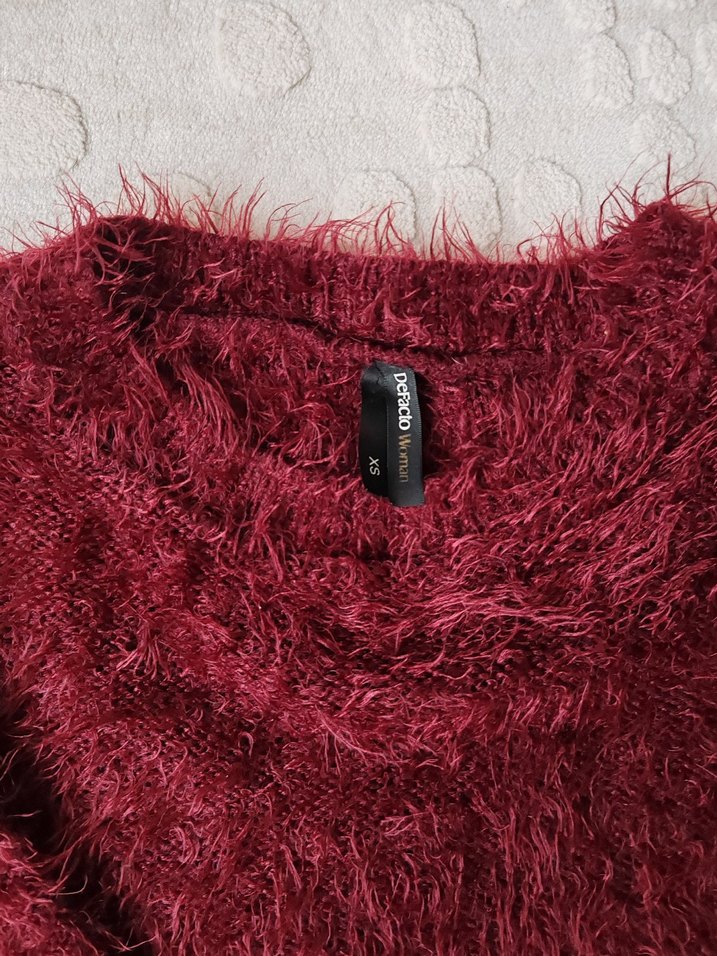 Bordo Kadın Kirpi Tüylü  Kazak - Görsel 3