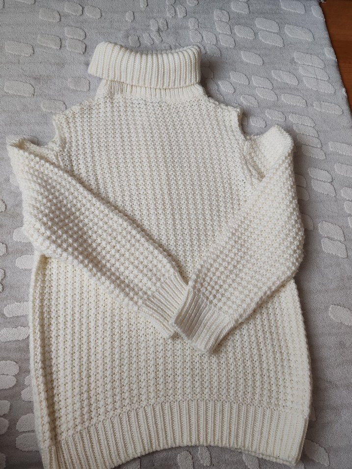 Krem Örgü Boğazlı Kadın Kazak - Görsel 2