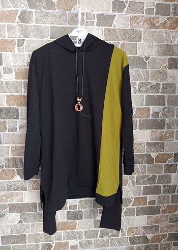 Siyah Asimetrik Uzun Street Wear Tunik