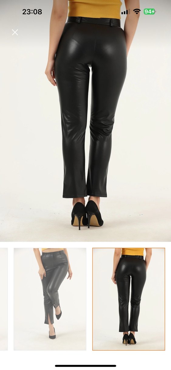 Deri Siyah Midilli Paça Pantolon - Görsel 2