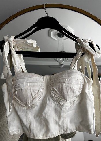Beyaz Keten Askılı Mini Bustiyer - Görsel 2