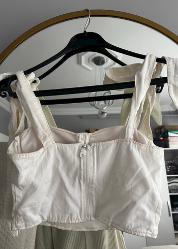 Beyaz Keten Askılı Mini Bustiyer - Görsel 3