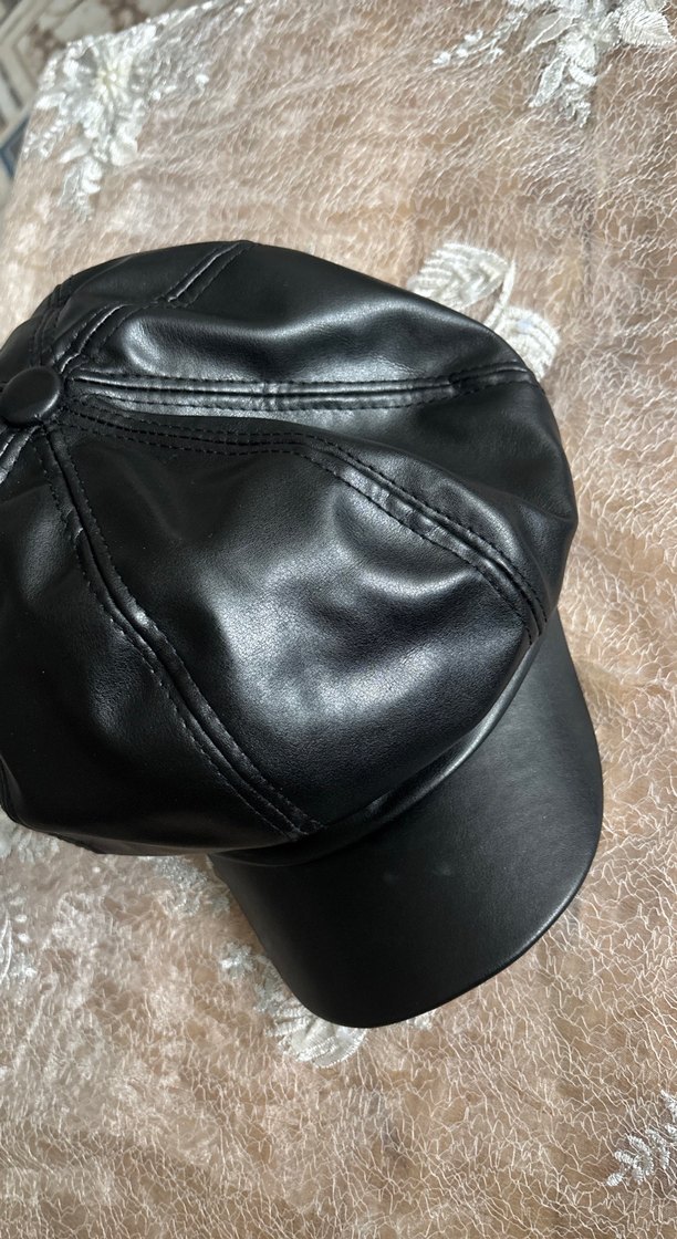 Kadın Siyah Deri Biker Şapka - Görsel 2