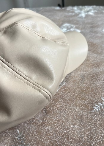 Kürk Detaylı Bej Deri Kadın Şapka - Görsel 2