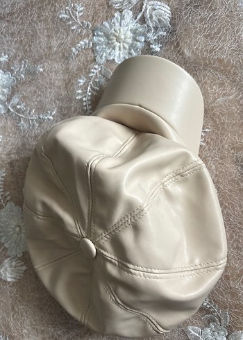 Kürk Detaylı Bej Deri Kadın Şapka - Görsel 5